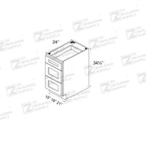 Base 18" - Light Grain 18 Inch 3 Drawer Base Cabinet